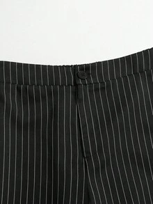 SHEIN PETITE Quần ống đứng sọc tối giản đi làm PETITE-D dành cho nữ - màu đen - Xem 5