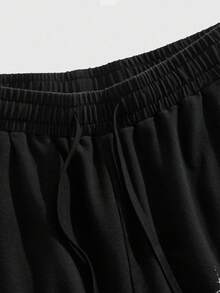 ROMWE MEN Goth Men's Dark Face & Spider Web Print Sweatpants Halloween - Black - View 4