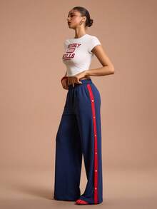 SHEIN Sports 女式松紧腰侧扣口袋宽松休闲裤 - 藏蓝色 - 查看 6