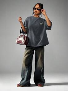 MISSGUIDED 复古哥本哈根运动部超大 T 恤 1992 年标志图案印花大学风格都市时尚休闲街头服饰学院风 T 恤 - 藏蓝色 - 查看 3