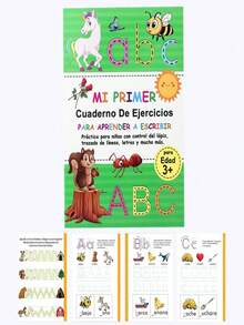 SHEIN Libro de trazado de 32 páginas para niños Lachilly, cuaderno de ejercicios de alfabeto español, libro de práctica de escritura ABC, libro de actividades interactivo de aprendizaje temprano para preescolar - Multicolor - Ver 7