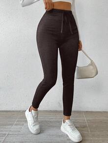 Chiquease Women's Casual High Waist Thermal Lined Leggings, Autumn/Winter - Chocolate Brown - View 4