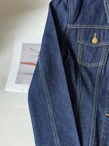 GlowEve 女士休闲宽松单排扣长袖牛仔夹克秋季 - 藍色 - 查看 5