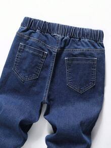 SHEIN Mirajuku Young Boy Elastic Waist Drawstring All-Match Simple Versatile Comfortable Stretchy Slim Fit Light Grey Casual Jeans Fall Winter