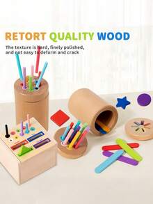 Zazumi Children's Travel-Size Stick, Montessori-Style Toddler Toys, Wooden Infant Toys For Kids, Sensory Toys That Keep Toddlers Engaged, Early Learning Toys, Educational Games, Random Colors