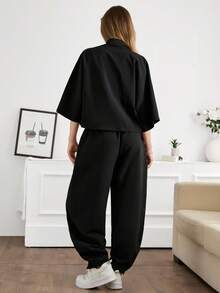 SHEIN Tall Set di due pezzi comodi e avvolgenti da donna, estivo, casual - nero - Visualizzare 2