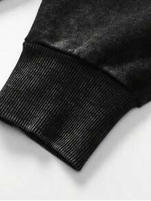 ROMWE MEN Street Life Sudadera casual con cordón deshilachado y estampado de estrellas para adolescentes, para otoño e invierno - Negro - Ver 3