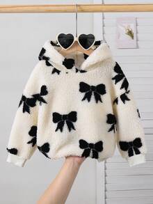 SHEIN 女童可爱撞色蝴蝶结图案泰迪熊卫衣，秋冬季卫衣，适合休闲日常穿着及秋冬季上学穿着。 - 杏色 - 查看 2