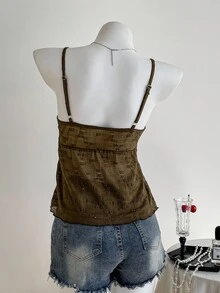 Comfortcana 女士优雅浪漫咖啡棕色刺绣吊带背心 - 咖啡棕 - 查看 2