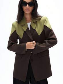 GENKIRA 女式现代设计拼色翻领拼布解构休闲长袖西装外套 - 彩色 - 查看 4