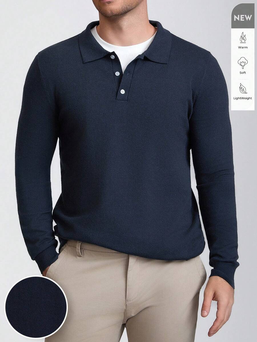 Airaco Men's Casual Solid Color Button-Up Cardigan Sweater - Navy Blue - View 1