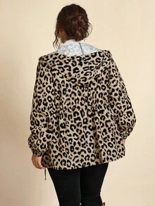 SHEIN LUNE 大码女式豹纹长袖拉链连帽外套 豹纹印花外套 女式豹纹连帽外套 女式轻薄豹纹外套 动物纹外套 女式动物纹外套 大码动物纹风衣 豹纹印花外套 大码豹纹风衣 大码雨衣 棕色连帽拉链外套 女式拉链连帽衫 女式冬季女装 感恩节女装 - 彩色 - 查看 2