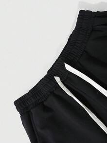 ROMWE MEN Prep 男士街头风格斑马纹拼布直筒运动裤 - 黑色 - 查看 7