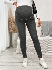 SHEIN Maternity Solid Color Adjustable Waist Thermal Lined Leggings Winter Clothes For Women - Grey - View 5