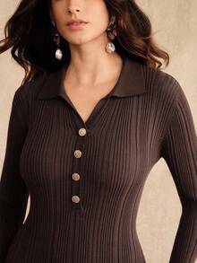 Anewsta Đầm dài tay cổ chữ V màu trơn thanh lịch, chất liệu dày dặn, xếp ly dáng đuôi cá dành cho nữ. - Cà phê nâu - Xem 8