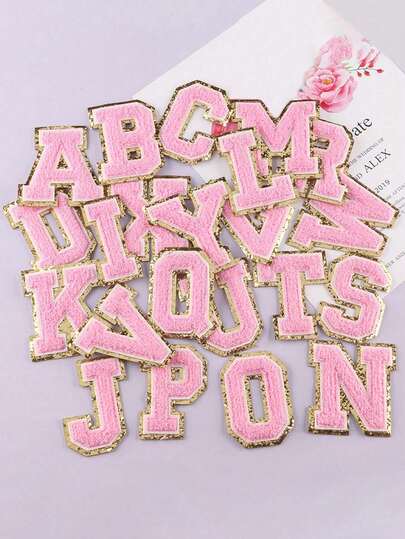 1pc, Pink A-Z 26 Patches With Letters, Ironing On Letters Patch, Clothing Jacket Bag Ornaments Accessories, Alphabet Badges Stickers