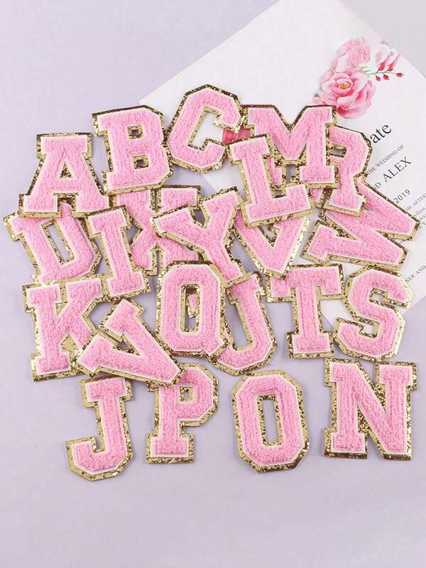 1pc, Pink A-Z 26 Patches With Letters, Ironing On Letters Patch, Clothing Jacket Bag Ornaments Accessories, Alphabet Badges Stickers