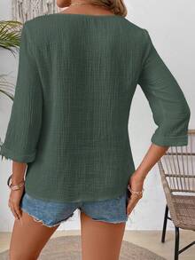 EMERY ROSE 女式纯色七分袖宽松休闲百搭衬衫 - 青碧色 - 查看 2