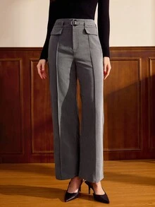 Vintamour Vintage elegante graue Damenhose mit Taschen und Gürtel, lässige Anzughose für Arbeit und Büro, Herbst, Winter, Weihnachtsferien, elegante Herbsthose - Grau - Übersicht 4
