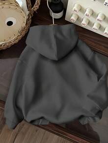 SHEIN EZwear 休闲简约马匹印花连帽长袖宽松女式运动衫，适合秋冬季 - 深灰色 - 查看 5