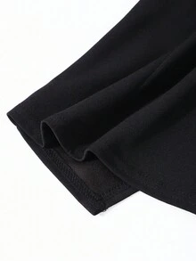 Tween Girls' Solid Color Round Neck Puff Sleeve Hollow Back Bowknot Waist Top, French Retro Elegant Versatile Blouse - Black - View 6