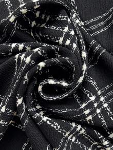 Firerie 大码女士优雅通勤工作服精致高端下午茶略带性感约会音乐会学院复古黑白格子印花长袖夹克和褶皱迷你裙，秋季/冬季开学装法兰绒星期三亚当斯