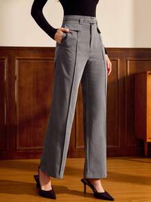 Vintamour Vintage elegante graue Damenhose mit Taschen und Gürtel, lässige Anzughose für Arbeit und Büro, Herbst, Winter, Weihnachtsferien, elegante Herbsthose - Grau - Übersicht 3