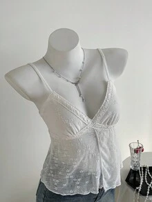 Comfortcana 女士优雅浪漫白色刺绣吊带背心