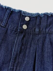 SHEIN Girlism Tween Girls Fall/Winter Fashion Versatile Navy Blue Denim Raw Edges Long Pleated Skirt,For Girls Fall/Winter  Dailywear Costume,Girls Streetwear Outfits And Back To School Clothes,Girls Christmas Outfits,  Denim Pleated Skirt, Pleated Denim Skirt, Frayed Denim Skirt, Raw Hem Denim Skirt - Dark Wash - View 4