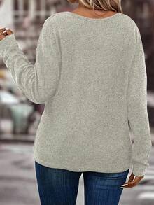 EMERY ROSE New Plus Size Women's Fashion Heart Print V-Neck Long Sleeve T-Shirt - Apricot - View 2