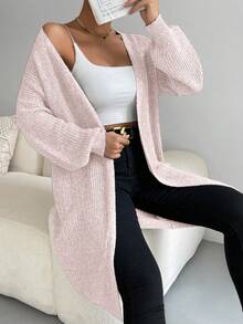 EMERY ROSE Cárdigan largo casual de mujer de manga larga y hombros caídos de unicolor, otoño - Rosa Pálido - Ver 6