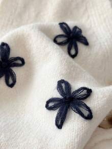 SHEIN Frenchy 女式优雅花卉图案前扣V领毛衣背心秋冬款 - 米色 - 查看 6