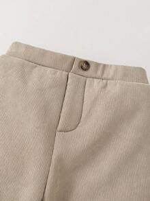 SHEIN 1 条装年轻男童休闲舒适时尚实用可爱柔软保暖灯芯绒面料厚裤子，适合日常穿着、上学、外出、运动、秋冬 - 米色 - 查看 5