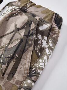 SHEIN Explorewe 少女休闲宽松印花牛仔裤，抽绳腰带，休闲度假风下装 - 米色 - 查看 8