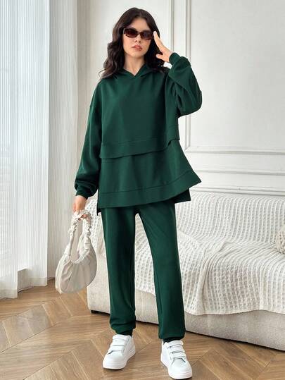 2pcs/Set Teen Girl Casual Loose Comfortable Hoodie And Pants Set, Versatile And Minimalist