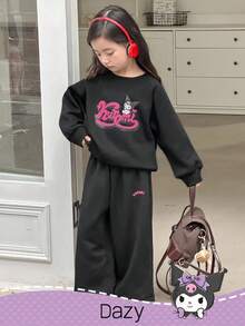 HELLO KITTY AND FRIENDS | SHEIN DAZY 女童圆领抓绒印花卫衣裤套装，秋冬款