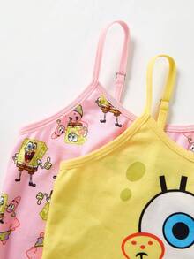 SpongeBob SquarePants | SHEIN 4pcs TPink & Yellow Cute Cartoon Print Cami Top & Shorts Lingerie Undershirt Set , Kawaii,Y2K,Cute,Sweet Fall Winter Girls Cute Set
