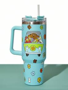 SCOOBY-DOO X SHEIN Cartoon Pattern 40oz Tumbler With Handle, Insulated Cup, Vacuum Insulated Water Bottle, Stainless Steel Travel Mug, Car Mug,Tumbler, Gift For Friends - Green - View 2