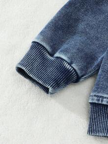 SHEIN Playful Pals 男宝宝针织牛仔棒球夹克，复古街头休闲学院风推荐