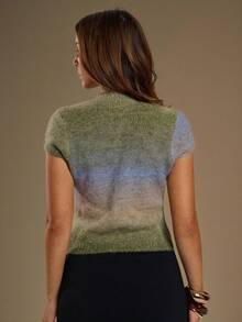 SHEIN BAE 女士单排纽扣渐变色短靴和休闲常规针织上衣 - 灰色 - 查看 5