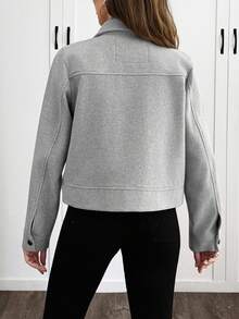 EURMUSE 1 Áo khoác nữ tay dài màu xám có khóa kéo, túi thường ngày, kiểu dáng áo khoác ngoài thanh lịch - Xám - Xem 2