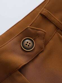 Franclia Women's Basic Blue And White Striped Embroidered Small Flower Shirt + Brown Slim Casual Trousers French Retro Casual Commuting Women's Two-Piece Suit Women's Autumn Clothing Women's Commuting Wear