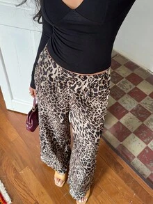 Flirla Women's Basic Leopard Print Casual Pants For Everyday Wear - Multicolor - View 1