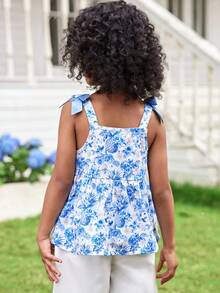 Joliand Joliand 1pc Young Girl Elegant Urban Cute Blue Pineapple Floral Pattern Camisole, Suitable For Party, Travel, Daily, Party, Summer Summer Clothing For Girls Kids Summer Clothes Young Girls Dresses Kids Girls Summer Floral Theme Clothing Summer Clothes For Kids Young Girls Summer Girl Clothes ColorfulJoy