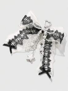 ROMWE Kawaii 1 件 Y2K 风格手工串珠钥匙扣，配人造珍珠、黑白蕾丝蝴蝶结、心形、星形吊坠装饰，复古哥特式时尚配饰，适合女士、女孩日常穿着、节日礼物、万圣节 - 多色-23 - 查看 3