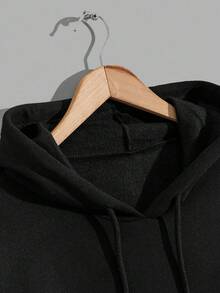 EURMUSE Plus Size 100% Cotton Men's Smile Embroidered Fitted Hoodie - Black - View 5