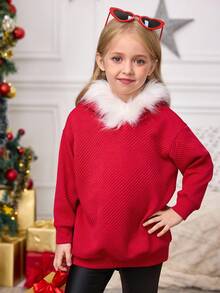 SHEIN Young Girl Red Autumn Cute Sweatshirt,Mom And Me,Sister And Me For Girls - Red - View 4