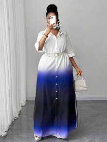 Maweii فستان حفلة أنيق بتدرج اللون للمرأة بمقاسات كبيرة، تصميم متعدد الاستخدامات للمناسبات الرومانسية - متعدد الألوان - مشاهدة 2