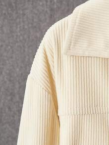 1pc Casual Corduroy Texture Varsity Collar Contrast Trim Pocket Design Shacket For Teenage Boys, Suitable For Leisure, School, And Outerwear Fall Winter