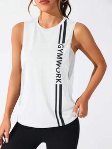 Gameset SHEIN Sport Modal Soft Ribbed Round Neck Basic Tee Studio Daily Summerworkout Tank Top - White - View 5